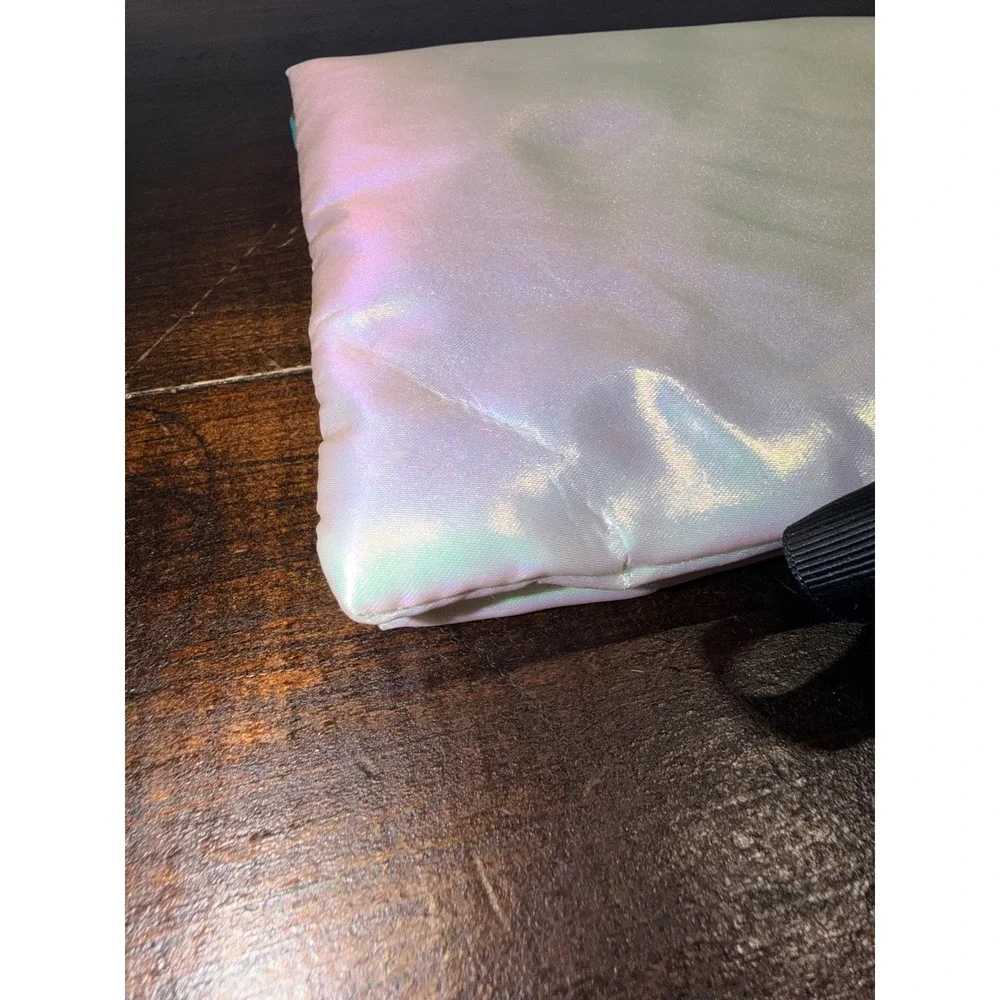 Gucci Beauty Iridescent Floral Makeup Pouch Green Pink Holographic Ribbon Clutch